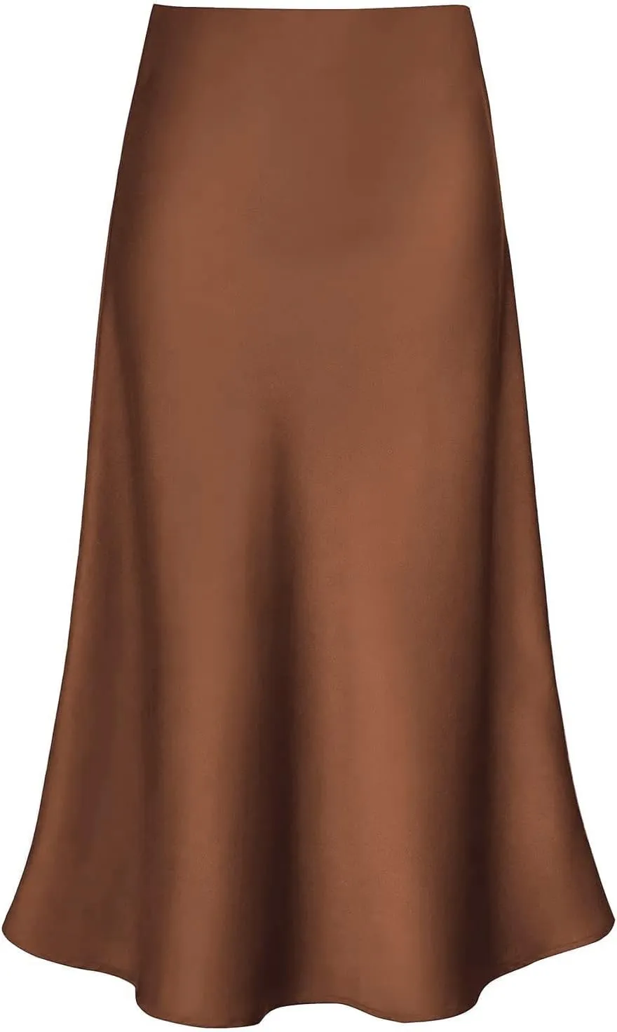 Women's Satin High Waist Hidden Elasticized Waistband Flared Casual A Line Midi Skirt