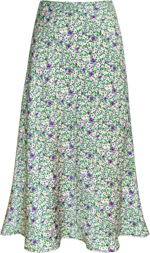Women's Satin High Waist Hidden Elasticized Waistband Flared Casual A Line Midi Skirt