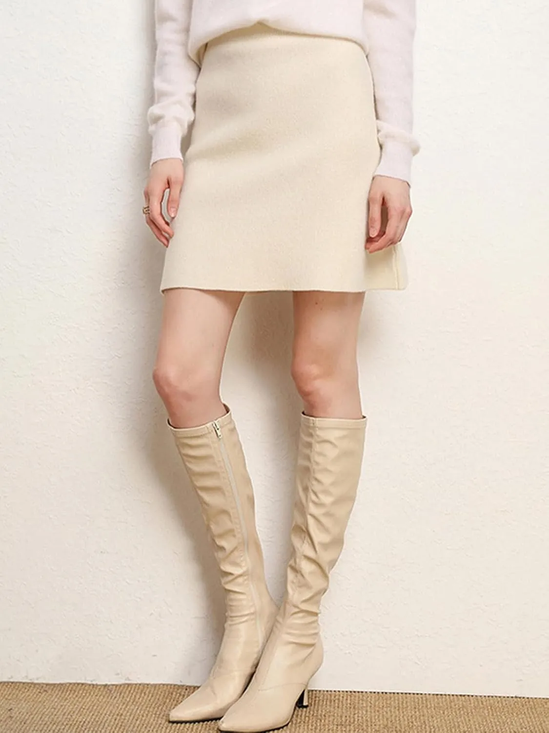 Women's Winter Basic Mini Pencil Skirt A Line High Waist Bodycon Stretch Wool Short Wrap Skirt