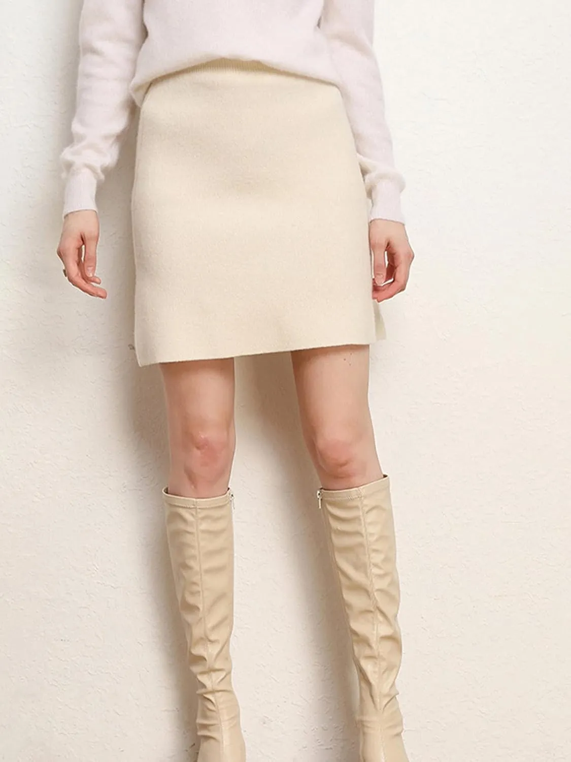 Women's Winter Basic Mini Pencil Skirt A Line High Waist Bodycon Stretch Wool Short Wrap Skirt