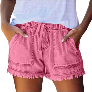 Womens Y2K Lightweight Shorts Casual Baggy Trendy Short Pants Drawstring Elastic Waist Ripped Frayed Hem Comfy Shorts